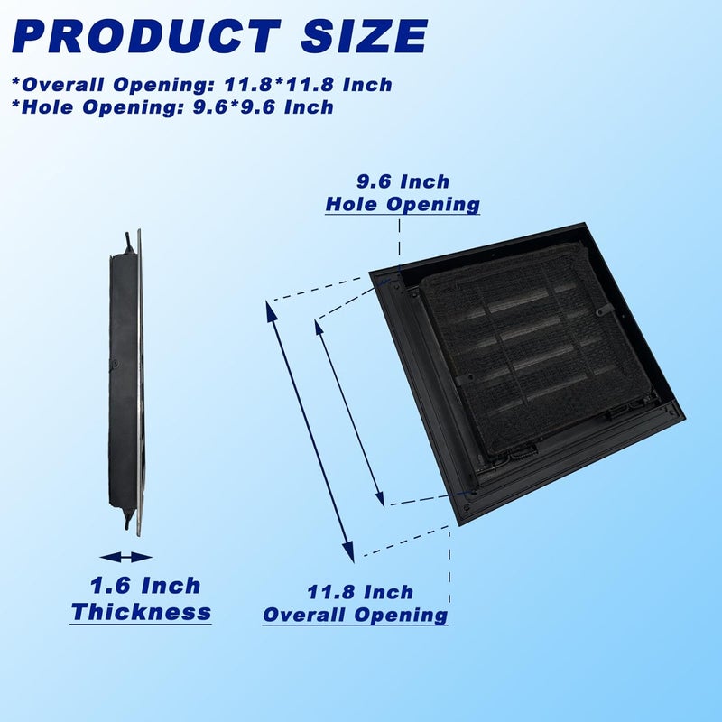 JONRIOX 12"*12" Gable Vent,Aluminum Alloy Wall Vent Shed Vents,with Removable Strainer and 180 Degree Opening Angle.Ideal for Attic,Shed,Garage,Play House,Coop.[Inside Dimensions:9.5"w X 9.5"h]-Black 2 Pack - Image 3